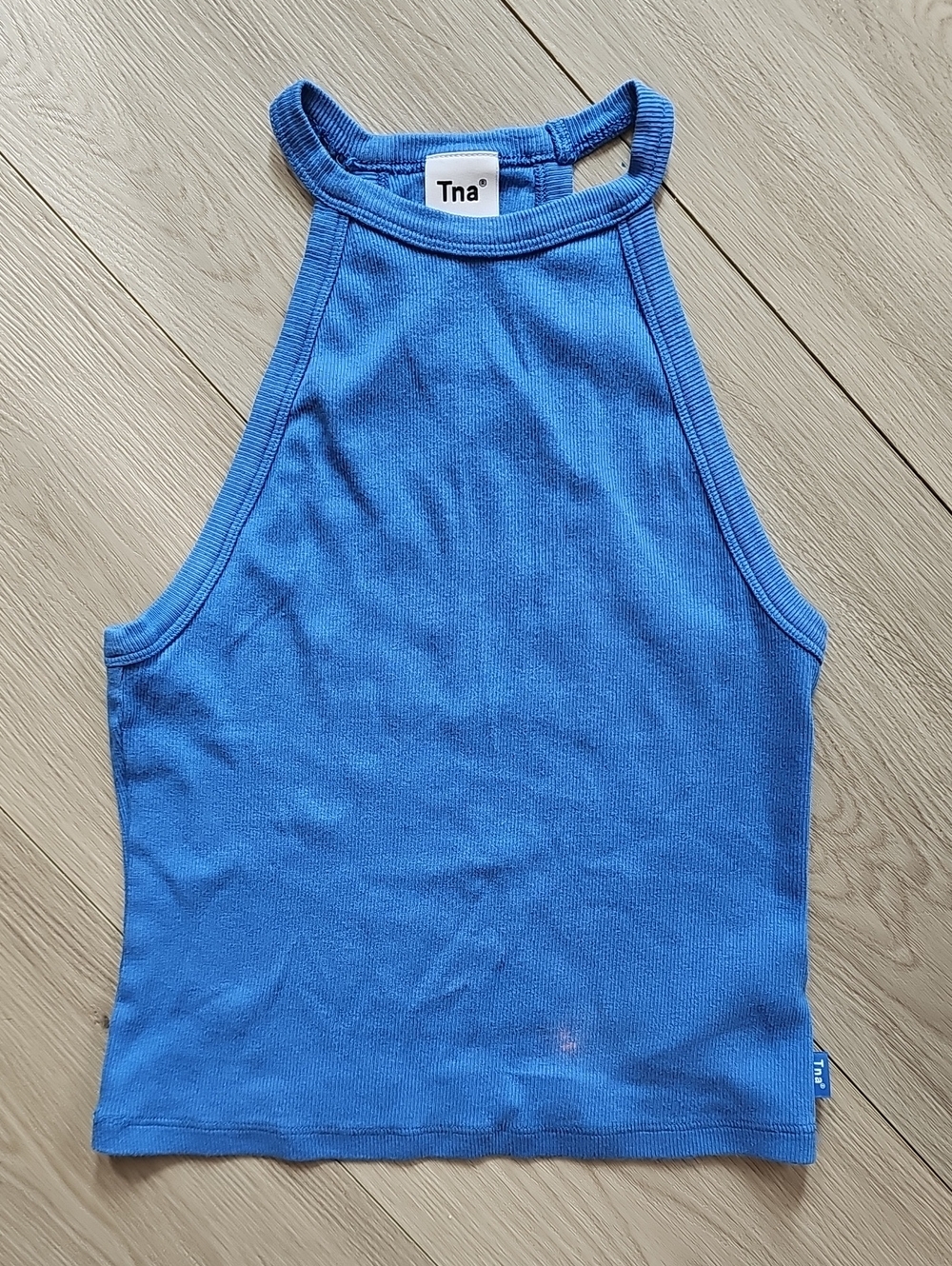 TNA Ribbed Halter Tank Top, Cropped / Short Length, Small *Stain - Read